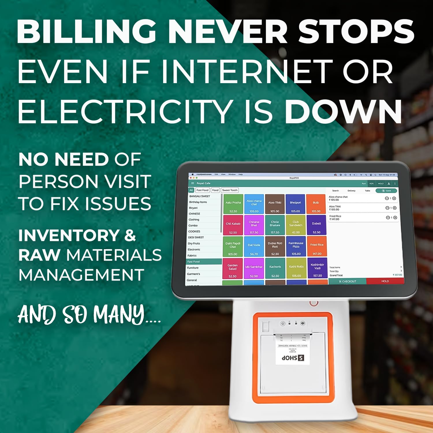 15.6 Inch Touch POS Machine with Free Billing Software & 80mm Printer – Perfect POS Solution for Retail & Restaurants