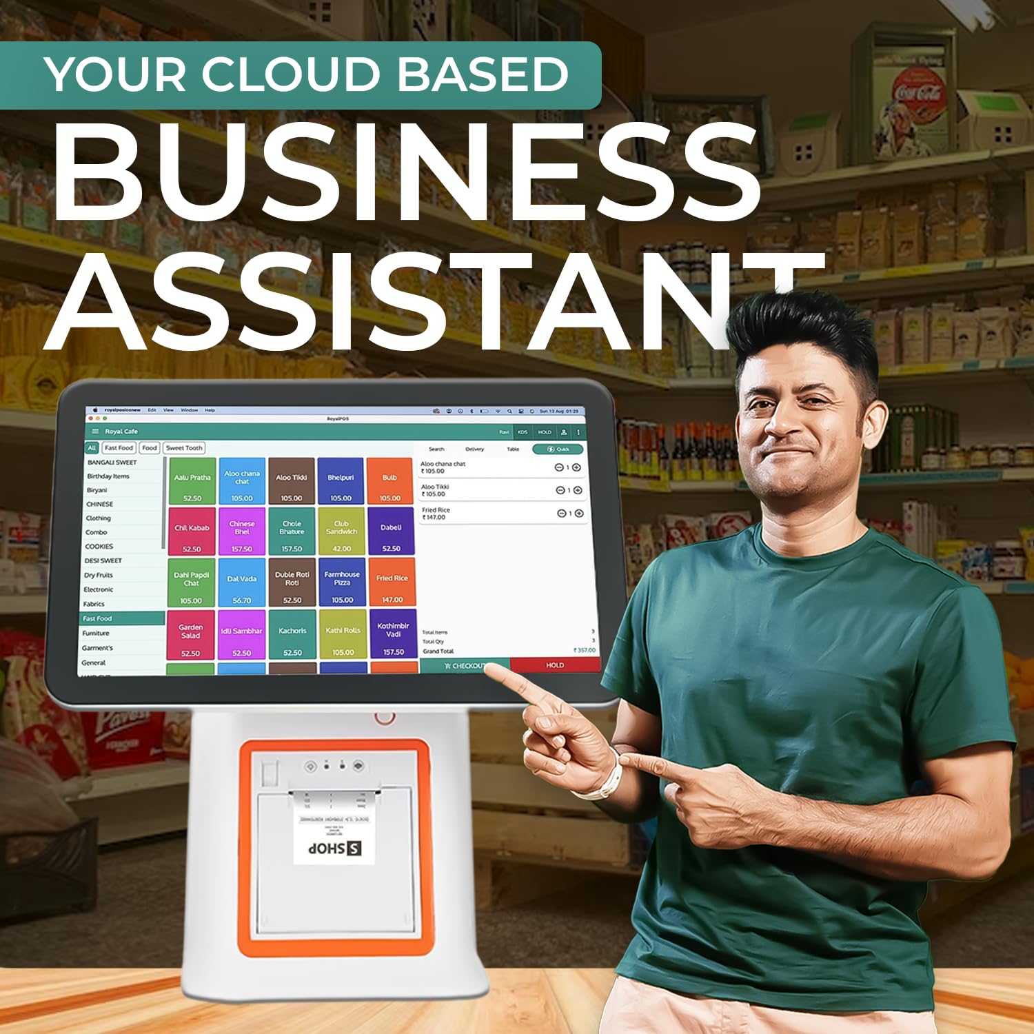 15.6 Inch Touch POS Machine with Free Billing Software & 80mm Printer – Perfect POS Solution for Retail & Restaurants