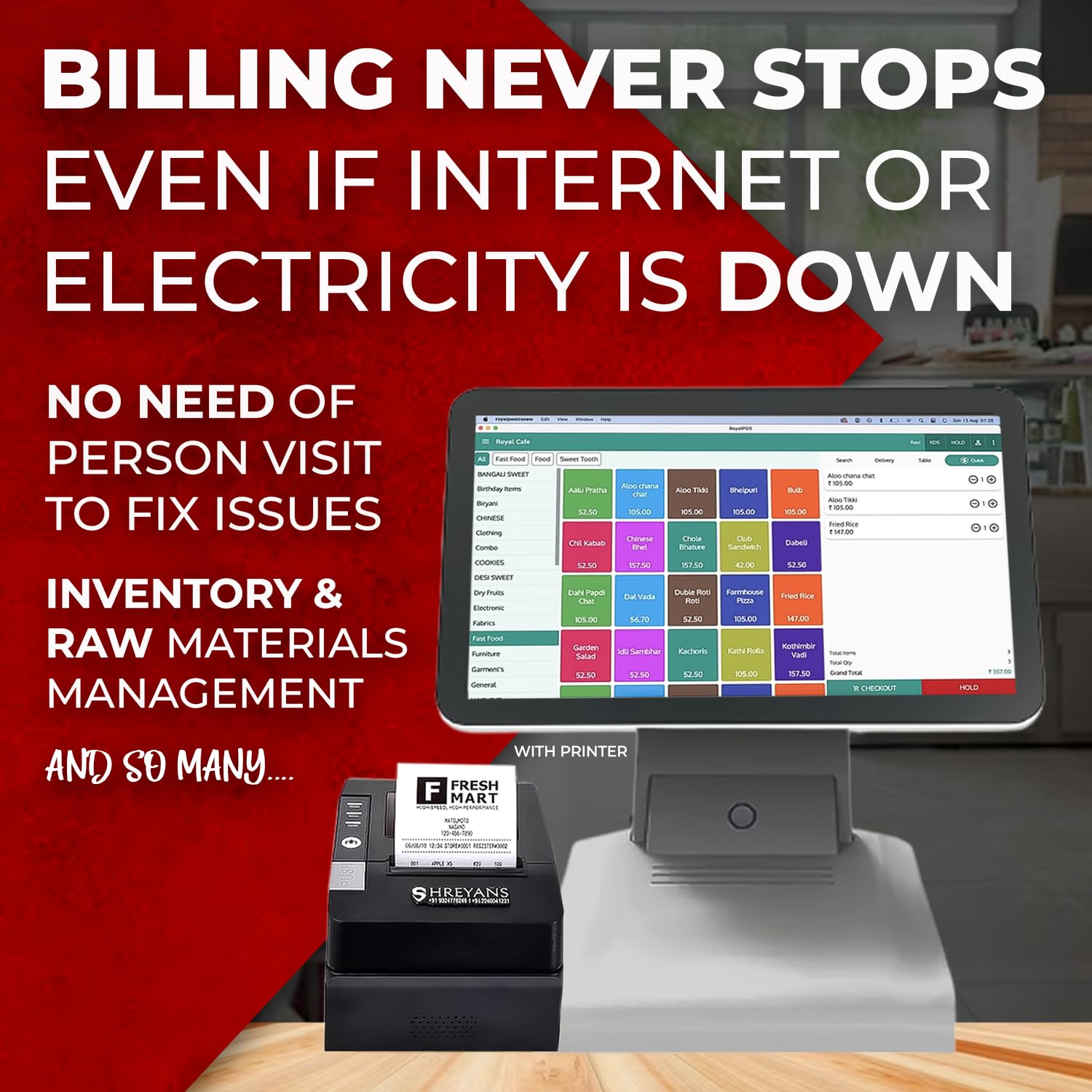 15.6 Inch Touch POS Billing Machine with Inbuilt 80mm Printer & Free Billing Software – Fast & Reliable POS System for Retail & Restaurants