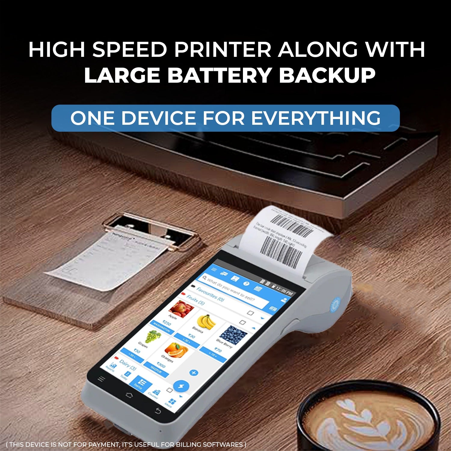 Handheld Touch POS Machine with 58mm Printer & Free Billing Software