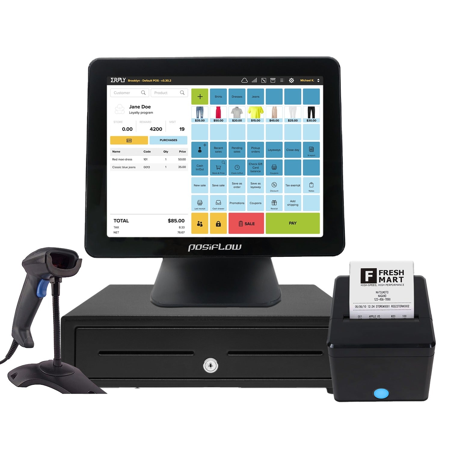 15 inch” Touch POS Machine (i5) with Printer, Barcode Scanner, Free Billing Software & Cash Drawer