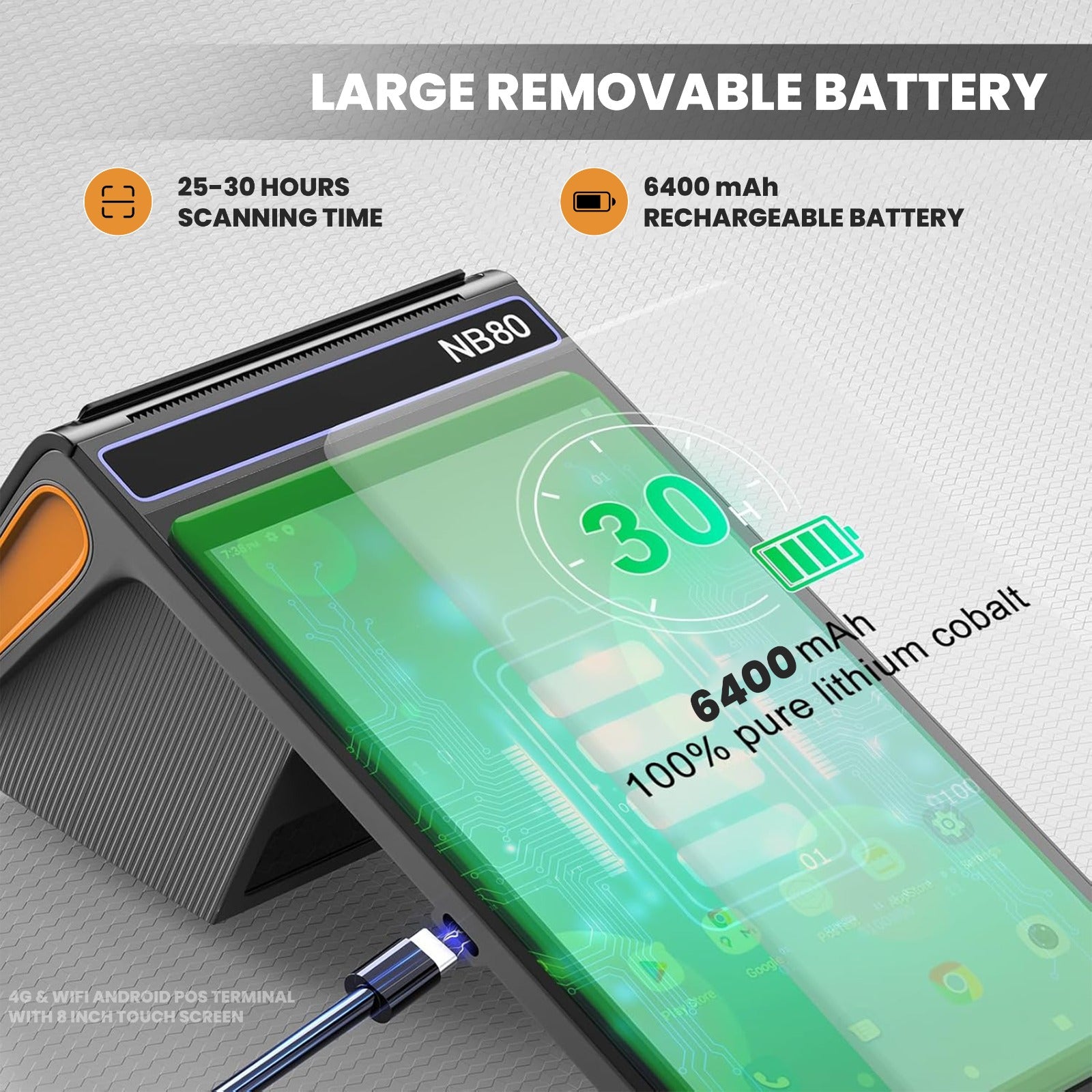 4G & WiFi POS machine | 8" Touchscreen, 58mm Printer, NFC & Scanner