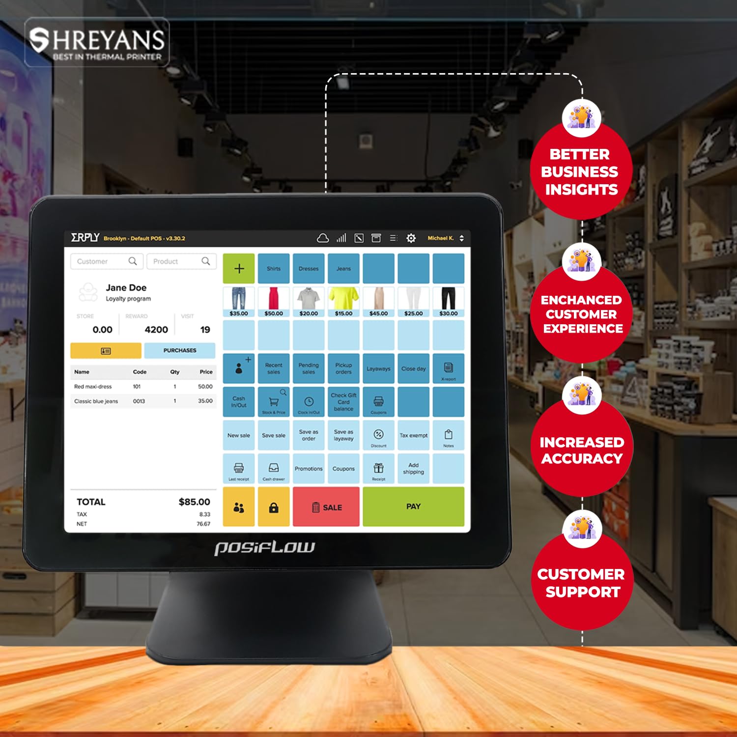 15 inch” Touch POS Machine (i5) with Printer, Barcode Scanner, Free Billing Software & Cash Drawer